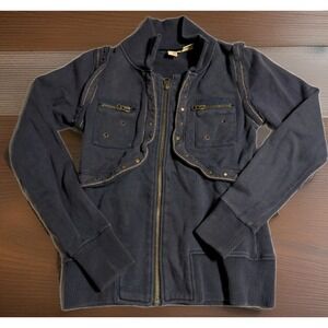 BKE Buckle Womens M Convertible Zip Off Jacket Sweatshirt Moto Studded Blue